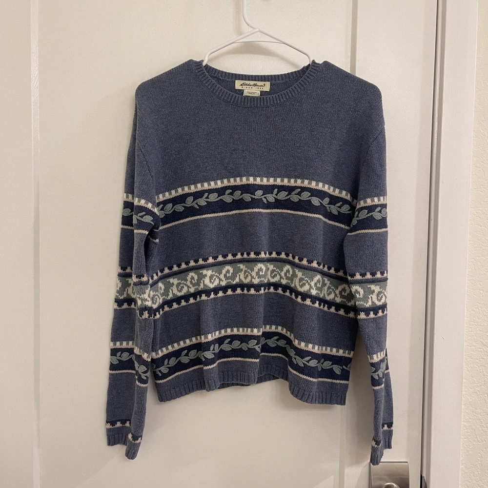 Vintage 90s Eddie Bauer Blue Crewneck Sweater Retro Holiday Granola